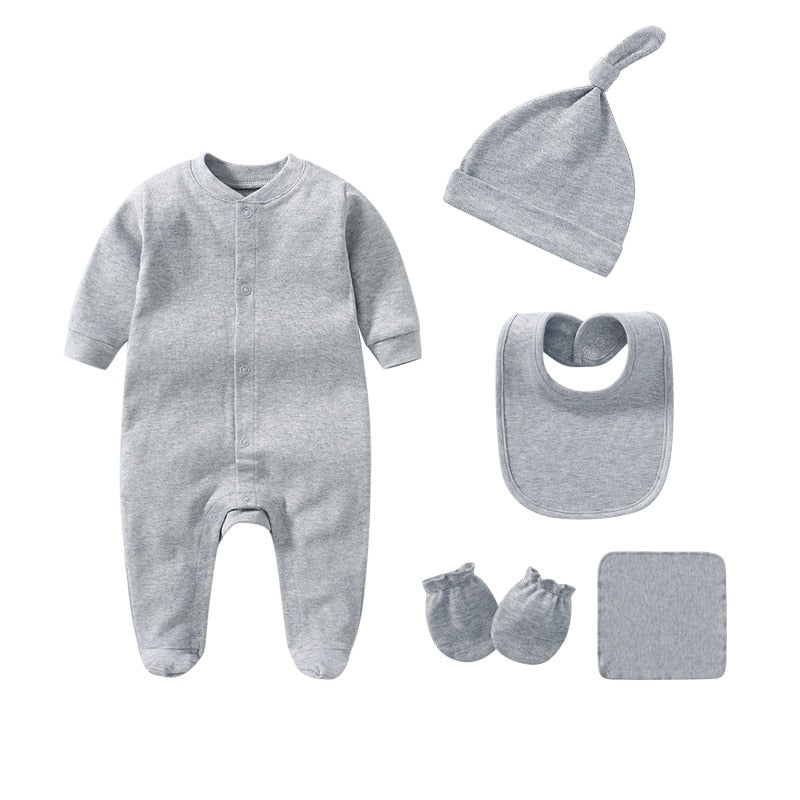 2022 Solid Pajamas Sets 3/5PCS Newborn Cotton Romper Unisex Baby Girl Clothes Jumpsuit Spring Baby Boy Clothes Ropa Bebe Autumn