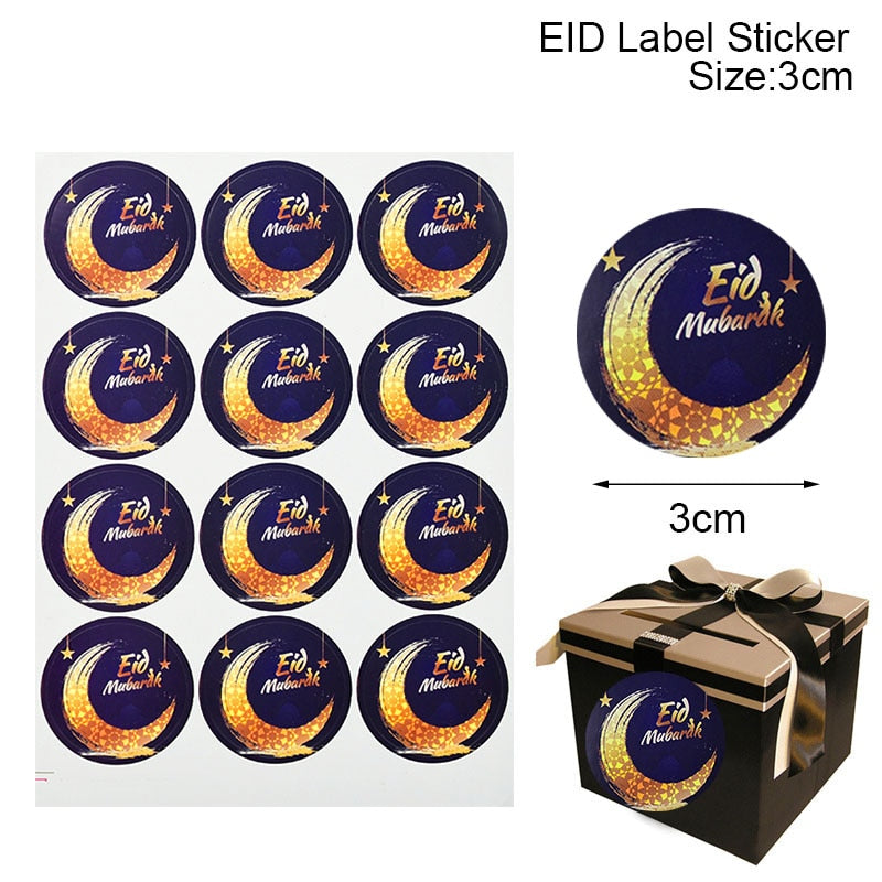 60/120pcs Ramadan EID Mubarak Decorations Paper Sticker Gift Lable Seal Sticker Islamic Muslim Eid al-fitr Decoration Supplies