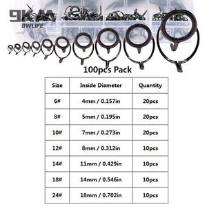 Fishing Rod Guide 50~120Pcs Stainless Steel Ceramics Rings Rod Repair Kit Spinning Casting Mixed Size Replacement Accessories