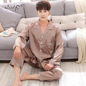 Luxury Pajama suit Satin Silk Pajamas Sets Couple Sleepwear Family Pijama Lover Night Suit Men &amp; Women Casual Home Clothing