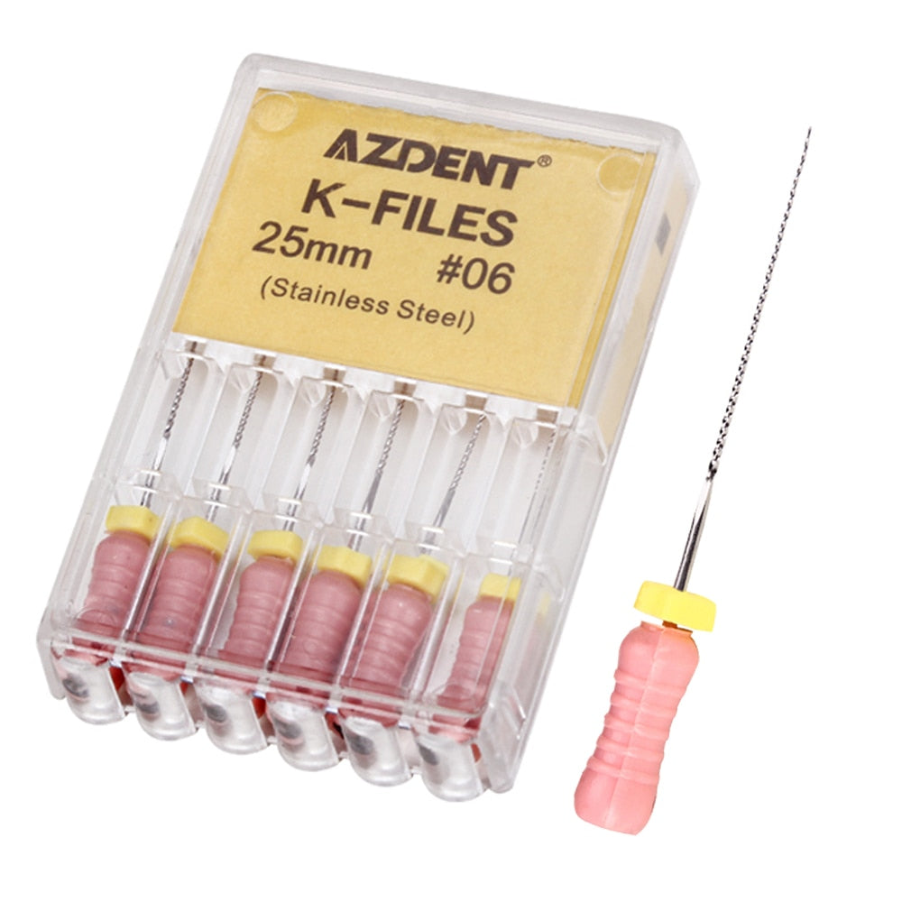6Pcs/Pack AZDENT Dental Hand Use K-Files 25mm Stainless Steel Endodontic Root Canal Files Dentist Tools Dental Lab Instruments