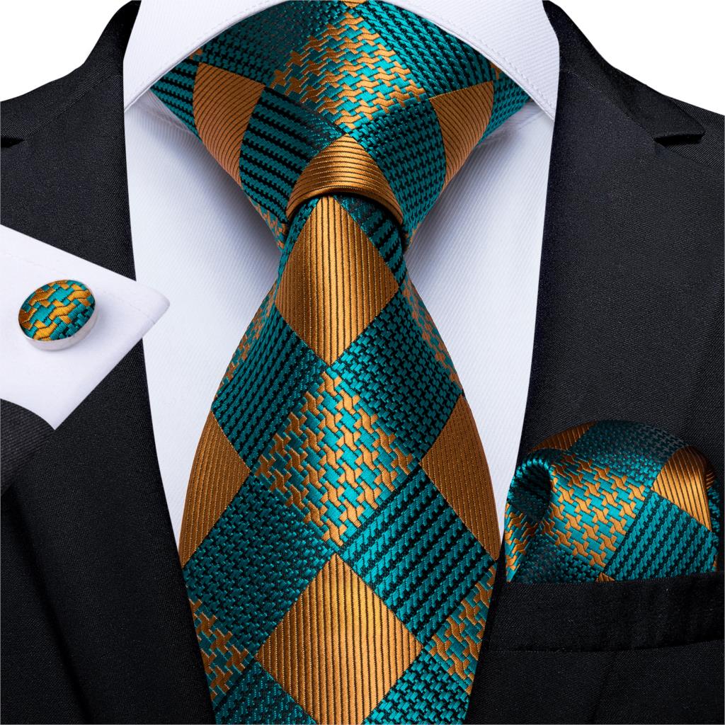 Gift Men Tie Teal Green Paisley Novelty Design Silk Wedding Tie for Men Handky cufflink Tie Set DiBanGu Party Business Fashion