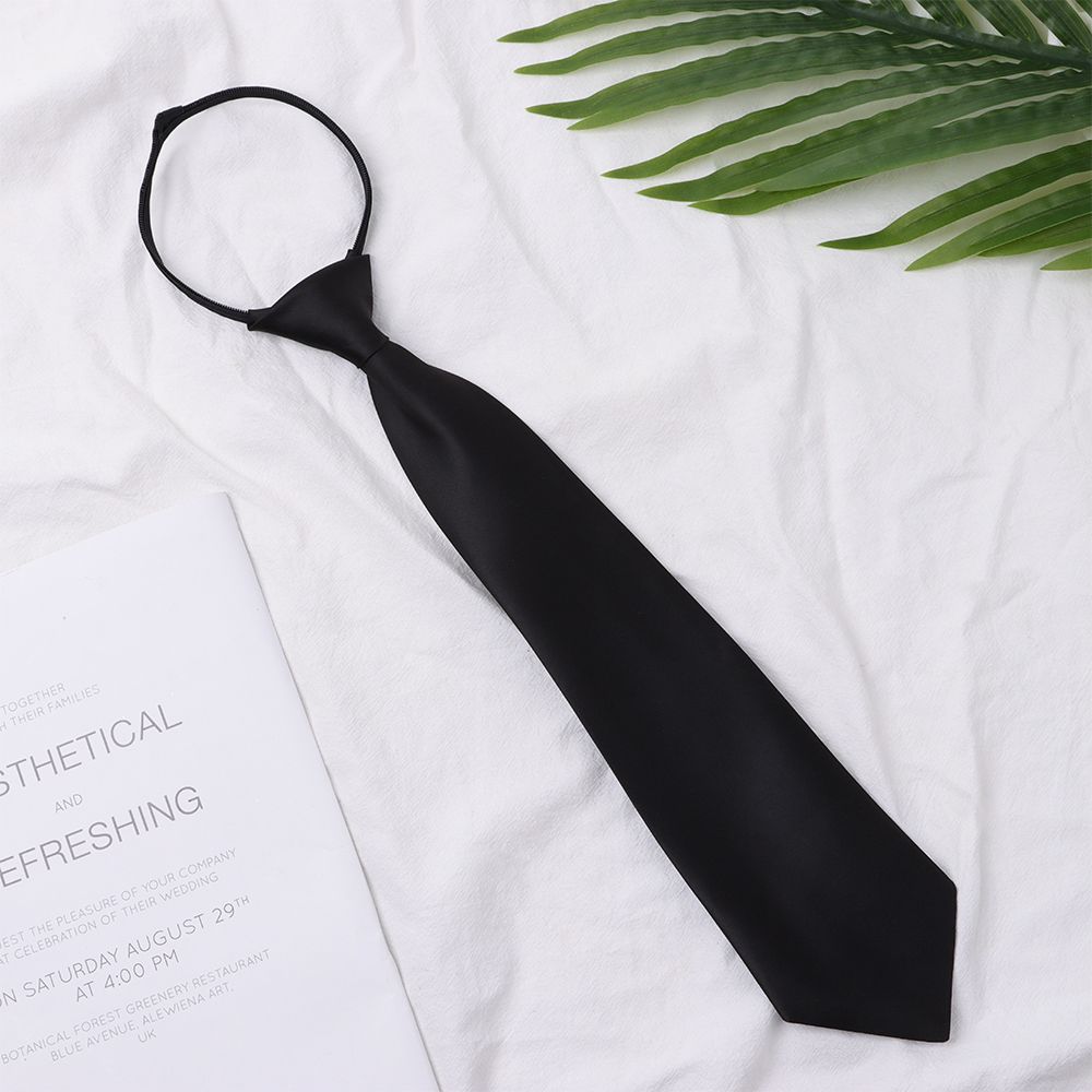 1PC Ties Student Retro Black Solid Silky Narrow Neck Tie Slim Smooth Women Zipper Necktie Casual Elegant All-match Trendy Unisex