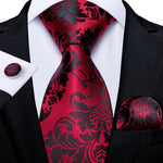 New Design Wedding Men Tie Red  Solid Striped Paisley Neckties For Men Business Dropshipping DiBanGu Hanky Cufflinks Tie Set