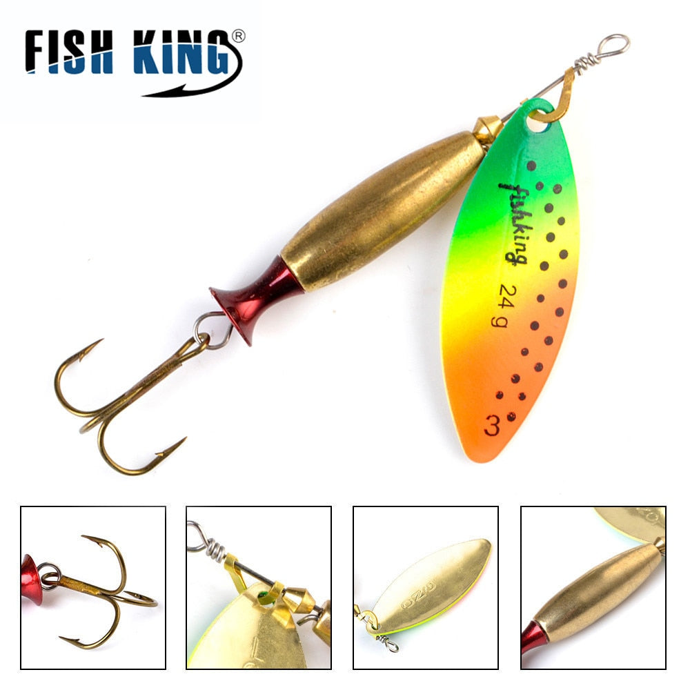 FISH KING Spinner Lure Bait Long Cast 18g 24g Spoon Lures pike Metal Fishing Lure Bass Hard Bait With Hooks