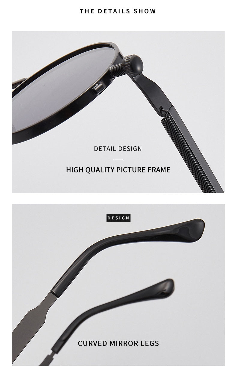 Retro Round Sunglasses Men Women Brand Designer Punk Style Windproof Metal Frame Vintage Sun Glasses Oculos De Sol