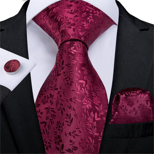 New Design Wedding Men Tie Red  Solid Striped Paisley Neckties For Men Business Dropshipping DiBanGu Hanky Cufflinks Tie Set