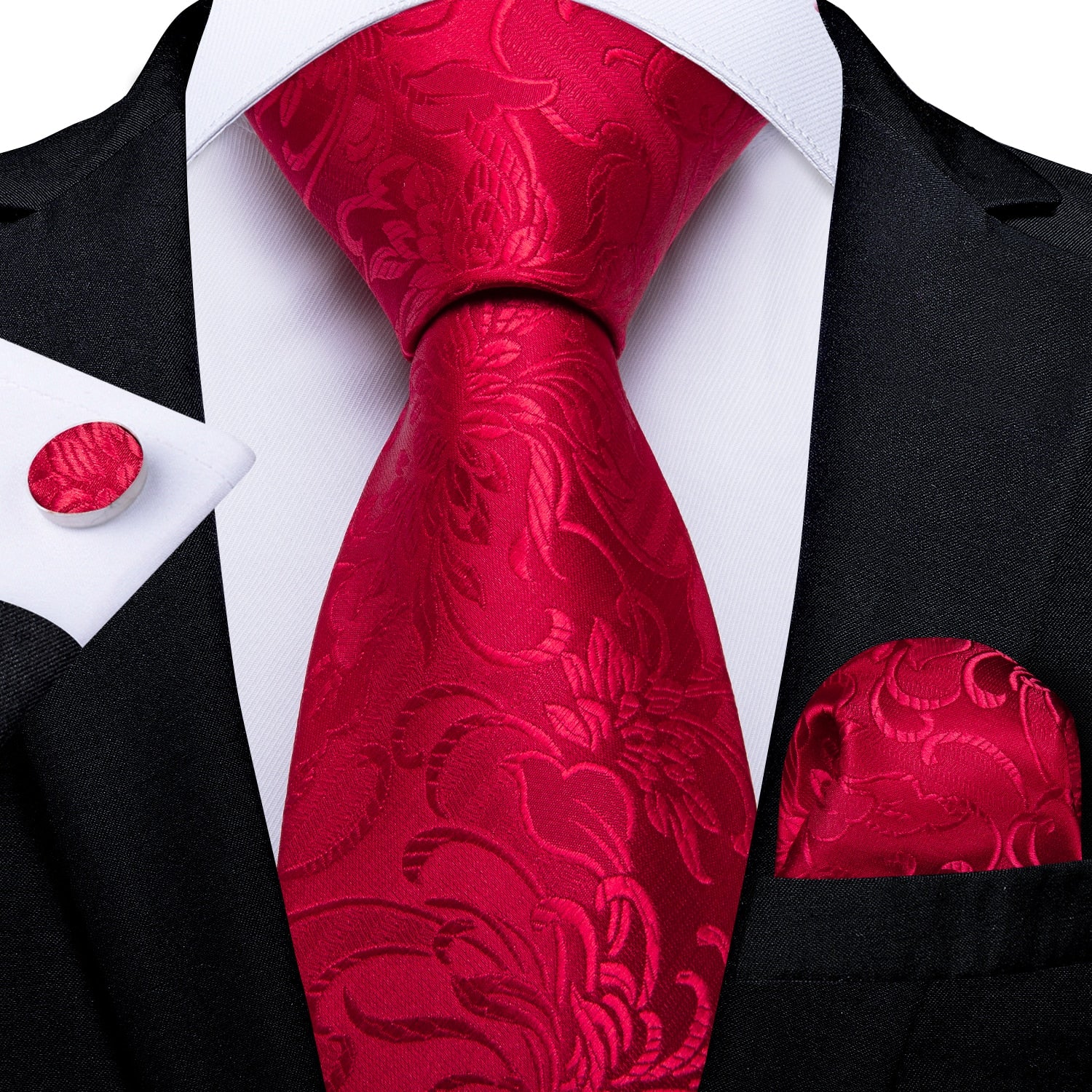 New Design Wedding Men Tie Red  Solid Striped Paisley Neckties For Men Business Dropshipping DiBanGu Hanky Cufflinks Tie Set