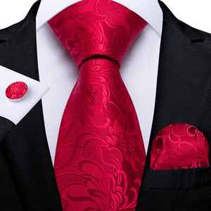 New Design Wedding Men Tie Red  Solid Striped Paisley Neckties For Men Business Dropshipping DiBanGu Hanky Cufflinks Tie Set