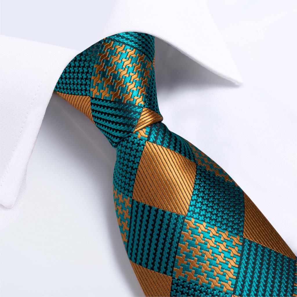 Gift Men Tie Teal Green Paisley Novelty Design Silk Wedding Tie for Men Handky cufflink Tie Set DiBanGu Party Business Fashion