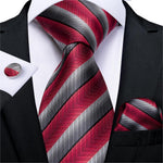 New Design Wedding Men Tie Red  Solid Striped Paisley Neckties For Men Business Dropshipping DiBanGu Hanky Cufflinks Tie Set