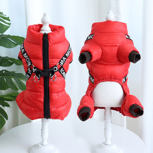 Warm Dog Clothes With Harness Winter Thick Dog Clothing Jacket Waterproof Pet Coat For Small Medium Dogs Soft Pets Jumpsuit