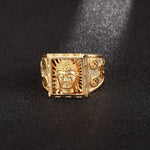 Men&#39;s Gold Color Ring Buddha Finger Ring Resizable Buddha Head Carved Ring Buddhist Jewelry