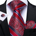 New Design Wedding Men Tie Red  Solid Striped Paisley Neckties For Men Business Dropshipping DiBanGu Hanky Cufflinks Tie Set
