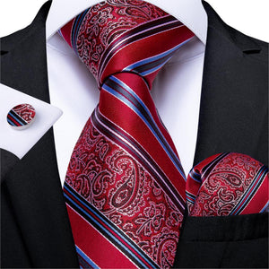 New Design Wedding Men Tie Red  Solid Striped Paisley Neckties For Men Business Dropshipping DiBanGu Hanky Cufflinks Tie Set