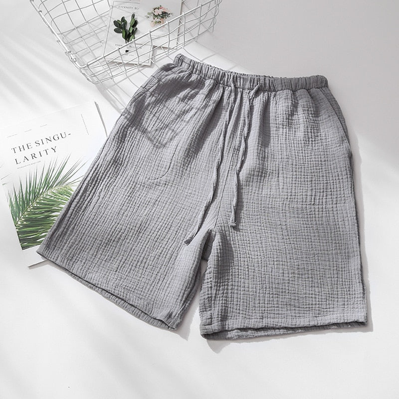 Summer Couple Sleep Pants Cotton Crepe Nightwear for Men and Women Pajama Shorts Elastic Waist Sleep Bottoms Sleeping Shorts