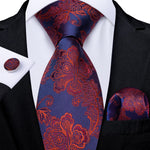 New Design Wedding Men Tie Red  Solid Striped Paisley Neckties For Men Business Dropshipping DiBanGu Hanky Cufflinks Tie Set