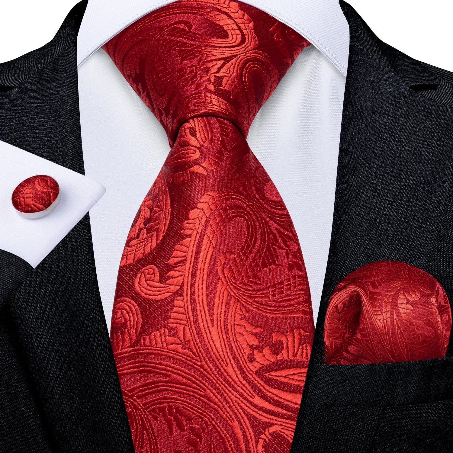 New Design Wedding Men Tie Red  Solid Striped Paisley Neckties For Men Business Dropshipping DiBanGu Hanky Cufflinks Tie Set