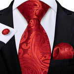 New Design Wedding Men Tie Red  Solid Striped Paisley Neckties For Men Business Dropshipping DiBanGu Hanky Cufflinks Tie Set