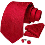 New Design Wedding Men Tie Red  Solid Striped Paisley Neckties For Men Business Dropshipping DiBanGu Hanky Cufflinks Tie Set