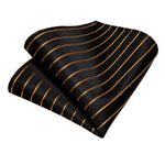 DiBanGu Designer Mens Wedding Tie Gold Black Striped Silk Neck Ties For Men Hanky Cufflinks Set Business Party Gravatas