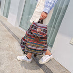 Women&#39;s Bags 2022 New Ethnic Styles Striped Canvas Double Shoulders Large Capacity Backpacks Designer Bag Retro Female Bag