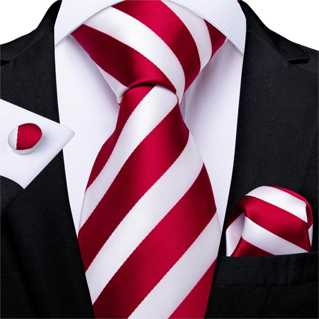 New Design Wedding Men Tie Red  Solid Striped Paisley Neckties For Men Business Dropshipping DiBanGu Hanky Cufflinks Tie Set