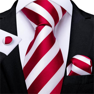 New Design Wedding Men Tie Red  Solid Striped Paisley Neckties For Men Business Dropshipping DiBanGu Hanky Cufflinks Tie Set