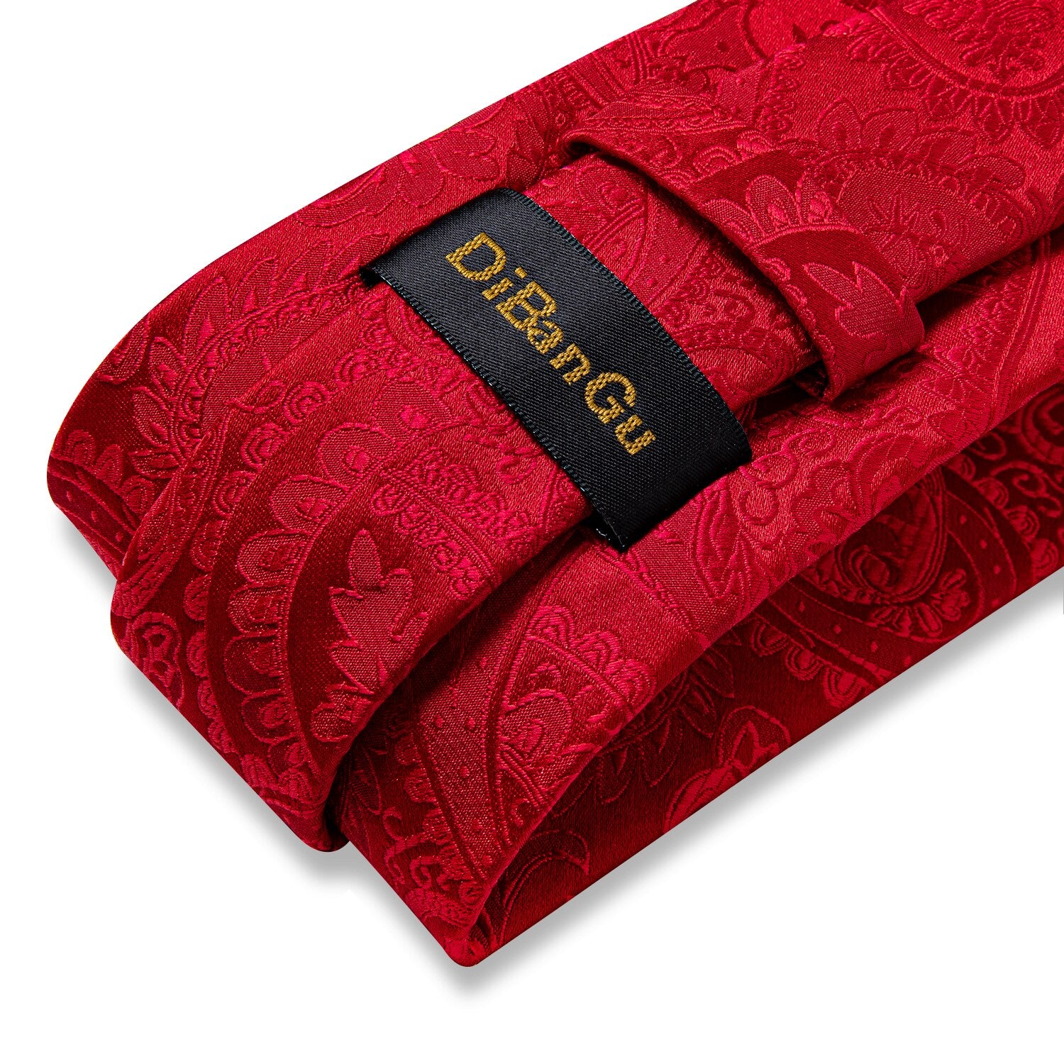 New Design Wedding Men Tie Red  Solid Striped Paisley Neckties For Men Business Dropshipping DiBanGu Hanky Cufflinks Tie Set