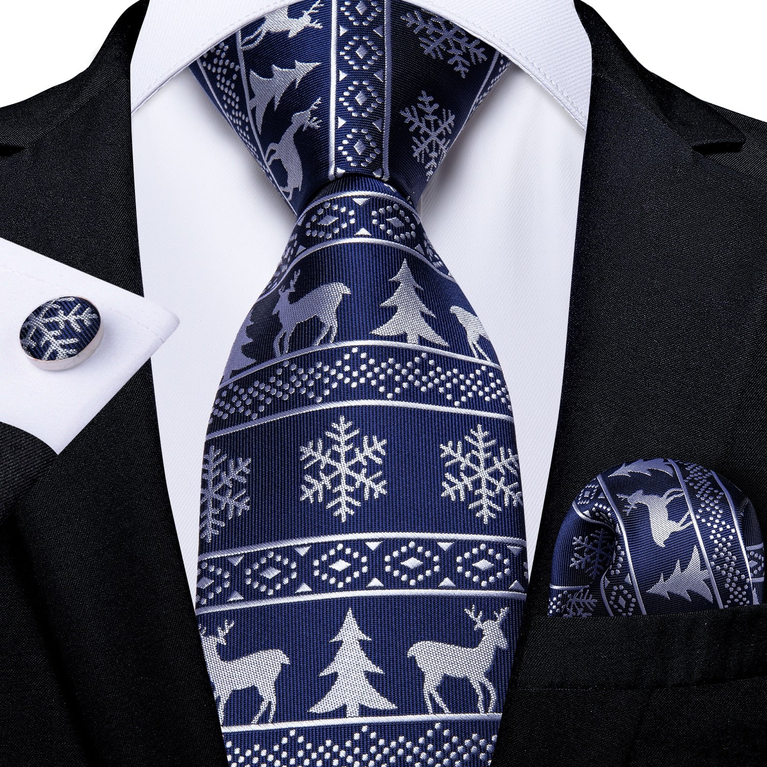 Mens Christmas Tie Set Red Blue 8cm Wide Silk Neck Tie Gift For Men Wedding Accessories