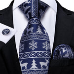 Mens Christmas Tie Set Red Blue 8cm Wide Silk Neck Tie Gift For Men Wedding Accessories