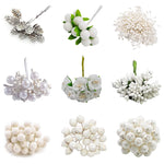White Theme Artificial Flower Cherry Stamen Berries Bundle DIY Christmas Decoration Wedding Cake Gift Box Wreaths Xmas Decor