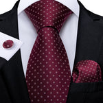 New Design Wedding Men Tie Red  Solid Striped Paisley Neckties For Men Business Dropshipping DiBanGu Hanky Cufflinks Tie Set