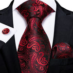 New Design Wedding Men Tie Red  Solid Striped Paisley Neckties For Men Business Dropshipping DiBanGu Hanky Cufflinks Tie Set