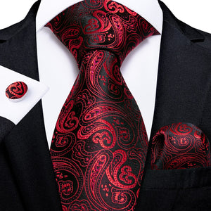 New Design Wedding Men Tie Red  Solid Striped Paisley Neckties For Men Business Dropshipping DiBanGu Hanky Cufflinks Tie Set
