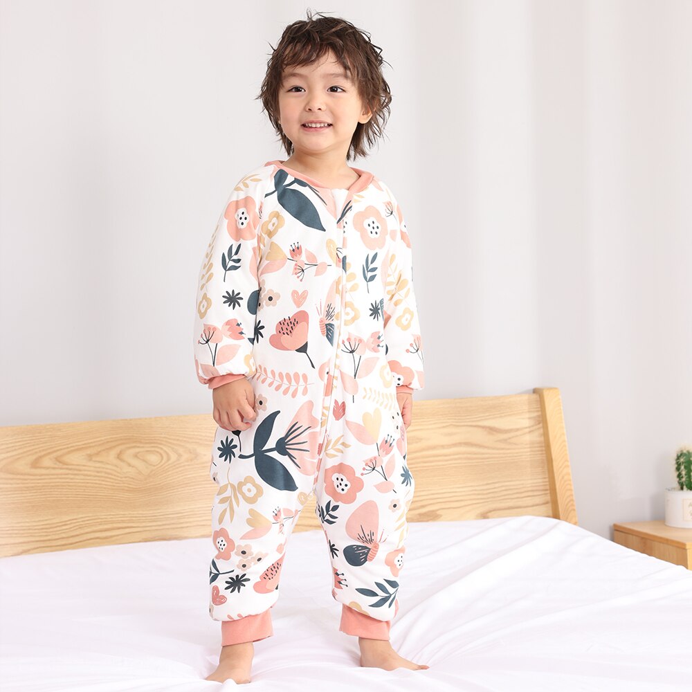 Baby Sleeping Bag Cute Flowers Print Toddler Sleepwear Walk Play Pajamas 2.5Tog Thick Winter Keep Warm Sleepsack 1-4 Years