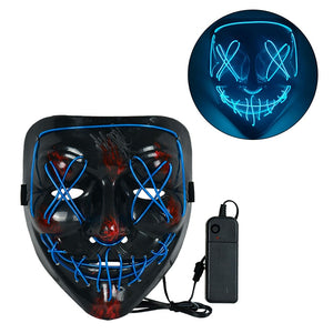 1P Scary Halloween Colplay Light Up Purge Mask Halloween Masquerade Party LED Face Masks for Kids Men Women Mask Glowing in Dark