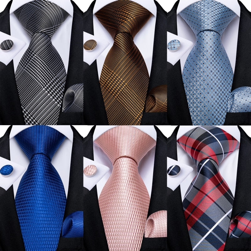 Houndstooth Black Silver Gold Blue Pink Luxury Silk Ties For Men 8cm Business Wedding Neck Tie Set Handkerchief Men's Gift