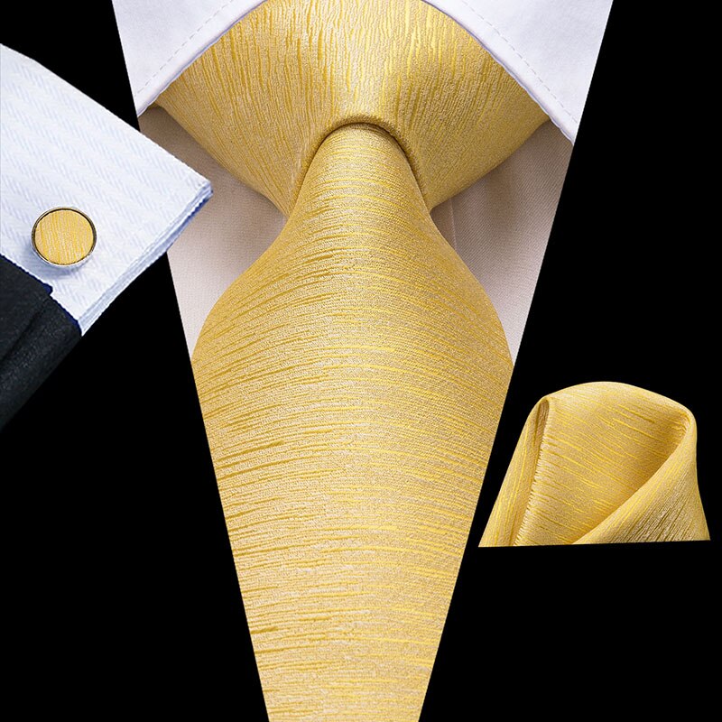 Hi-Tie Silk Men Tie Set Floral Yellow Gold Ties and Handkerchiefs Cufflinks Set Men's Wedding Party Suit Fashion Neck Tie C-3053