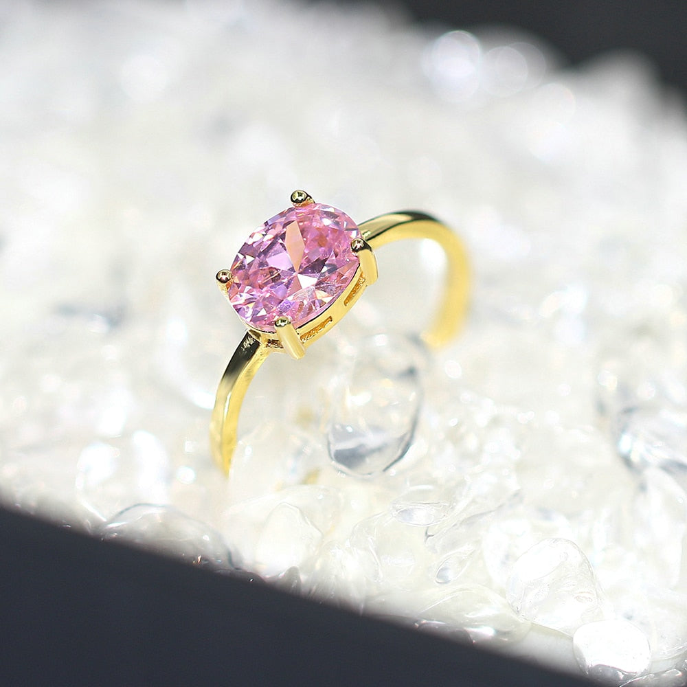 Wedding Dating Ring For Women Simple Solitaire Ring With Oval Candy Stone Zircon Gold Color Engagement Gift Fashion Jewelry R865