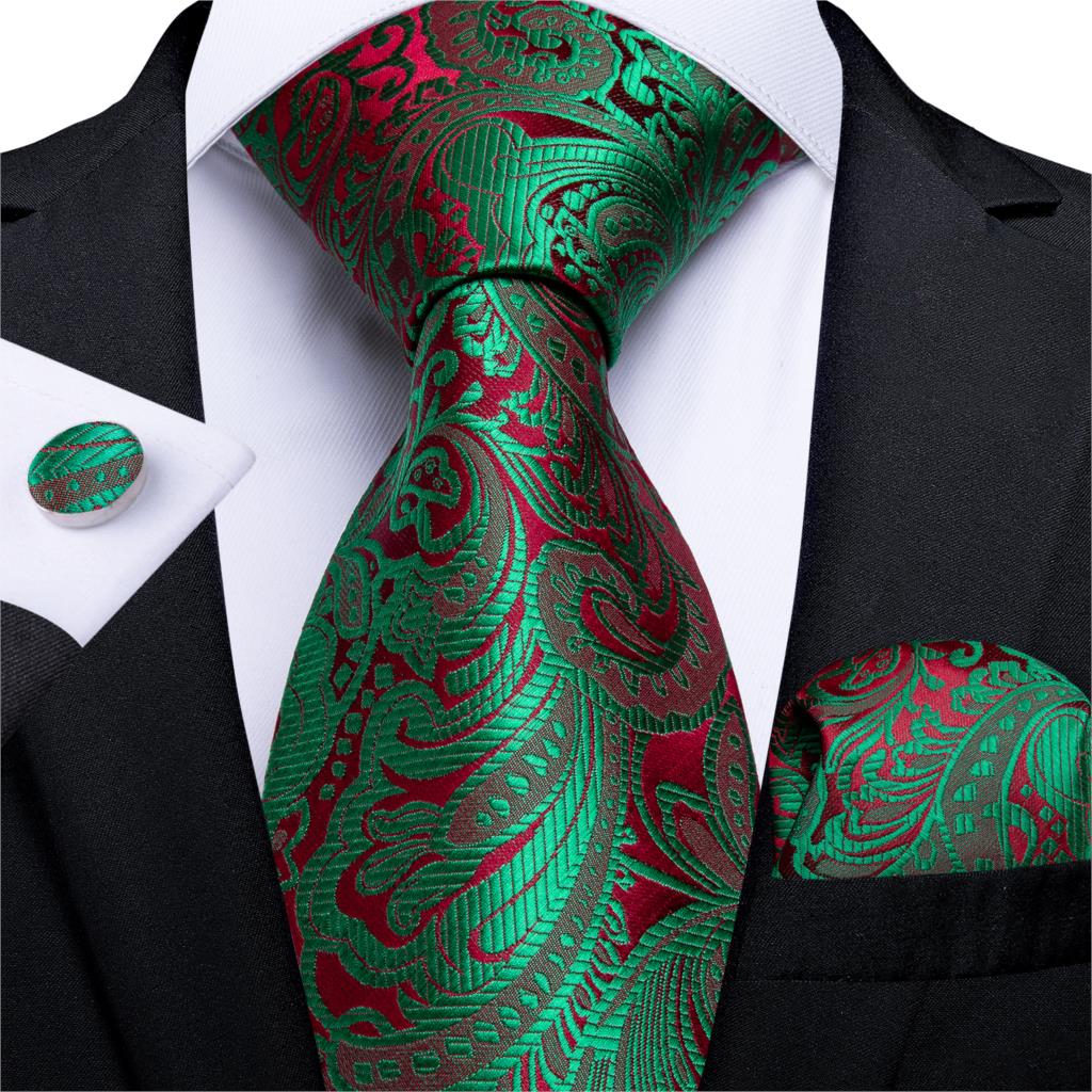 Gift Men Tie Teal Green Paisley Novelty Design Silk Wedding Tie for Men Handky cufflink Tie Set DiBanGu Party Business Fashion