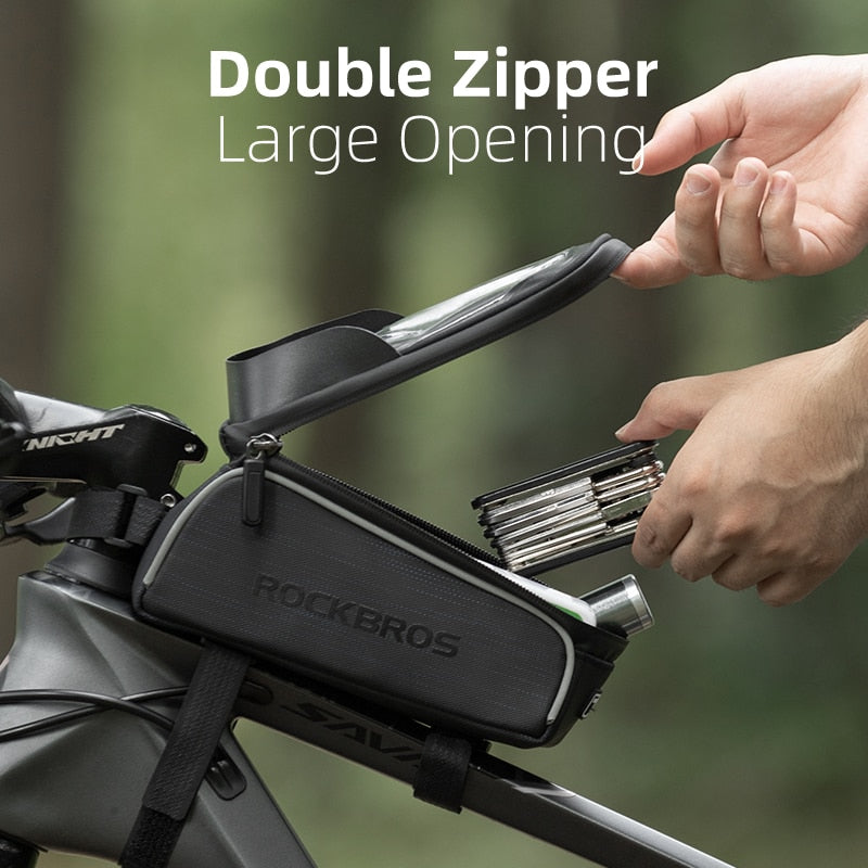 ROCKBROS Bike Bag Front Phone Bicycle Bag For Bicycle Tube Waterproof Touch Screen Saddle Package For 6.5Inch Bike Accessories