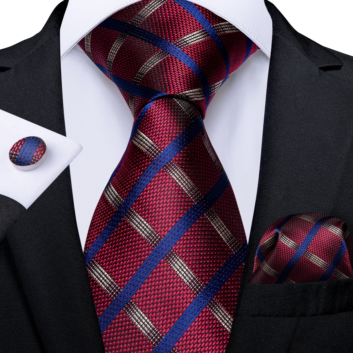 New Design Wedding Men Tie Red  Solid Striped Paisley Neckties For Men Business Dropshipping DiBanGu Hanky Cufflinks Tie Set