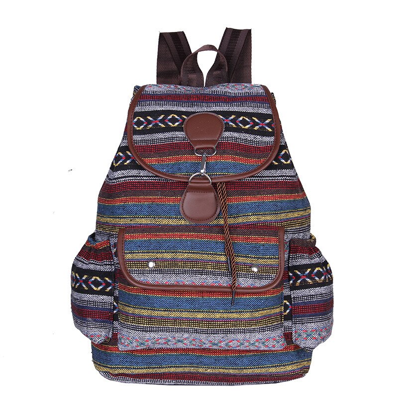 Women&#39;s Bags 2022 New Ethnic Styles Striped Canvas Double Shoulders Large Capacity Backpacks Designer Bag Retro Female Bag