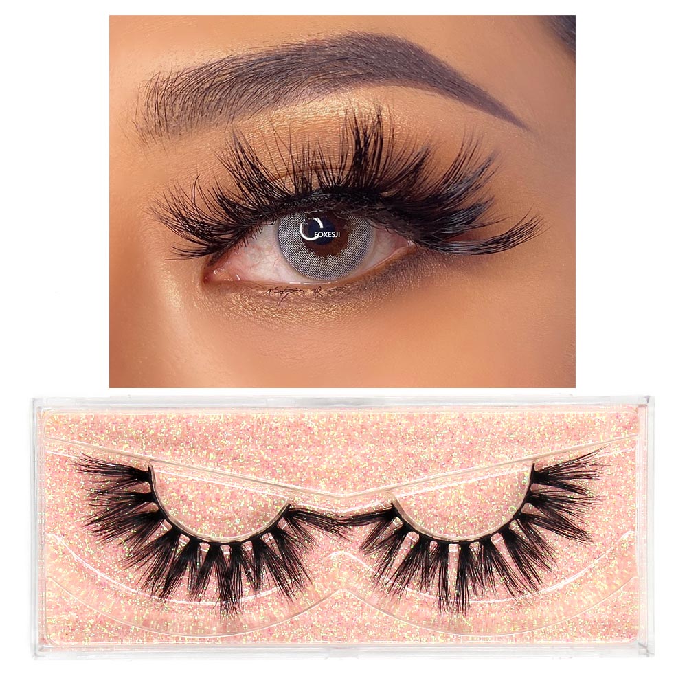 FOXESJI Makeup Eyelashes 3D Mink Lashes Fluffy Soft Wispy Natural Cross Lash Extension Reusable Fake Lashes Mink False Eyelashes