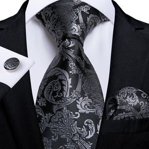 Black Red Reose Floral Ties For Men 8cm Men&#39;s Silk Neck Tie Handkerchief Cufflinks Set Business Wedding Tie Gift For Men DiBanGu