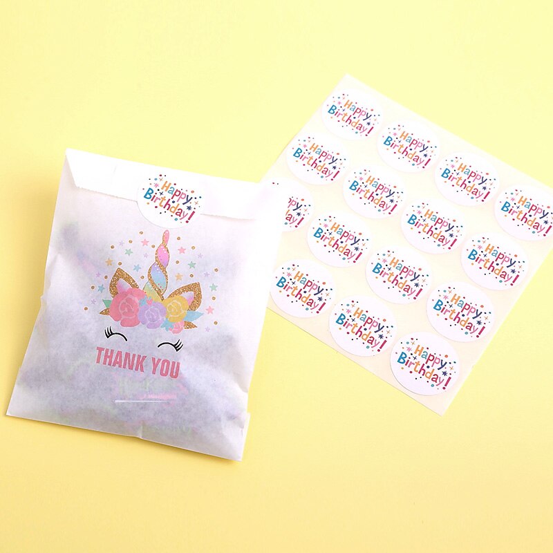 24 Pink Gold Unicorn Thank You Favor Bags for Girl Birthday Party Treat Bags White/Kraft Goodie Bags/Stickers Popcorn Candy Bag