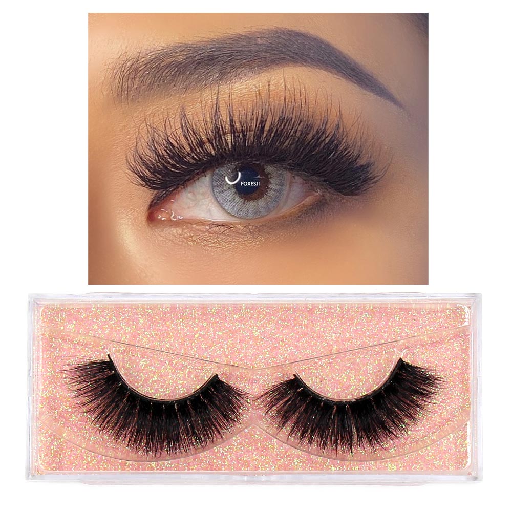 FOXESJI Makeup Eyelashes 3D Mink Lashes Fluffy Soft Wispy Natural Cross Lash Extension Reusable Fake Lashes Mink False Eyelashes