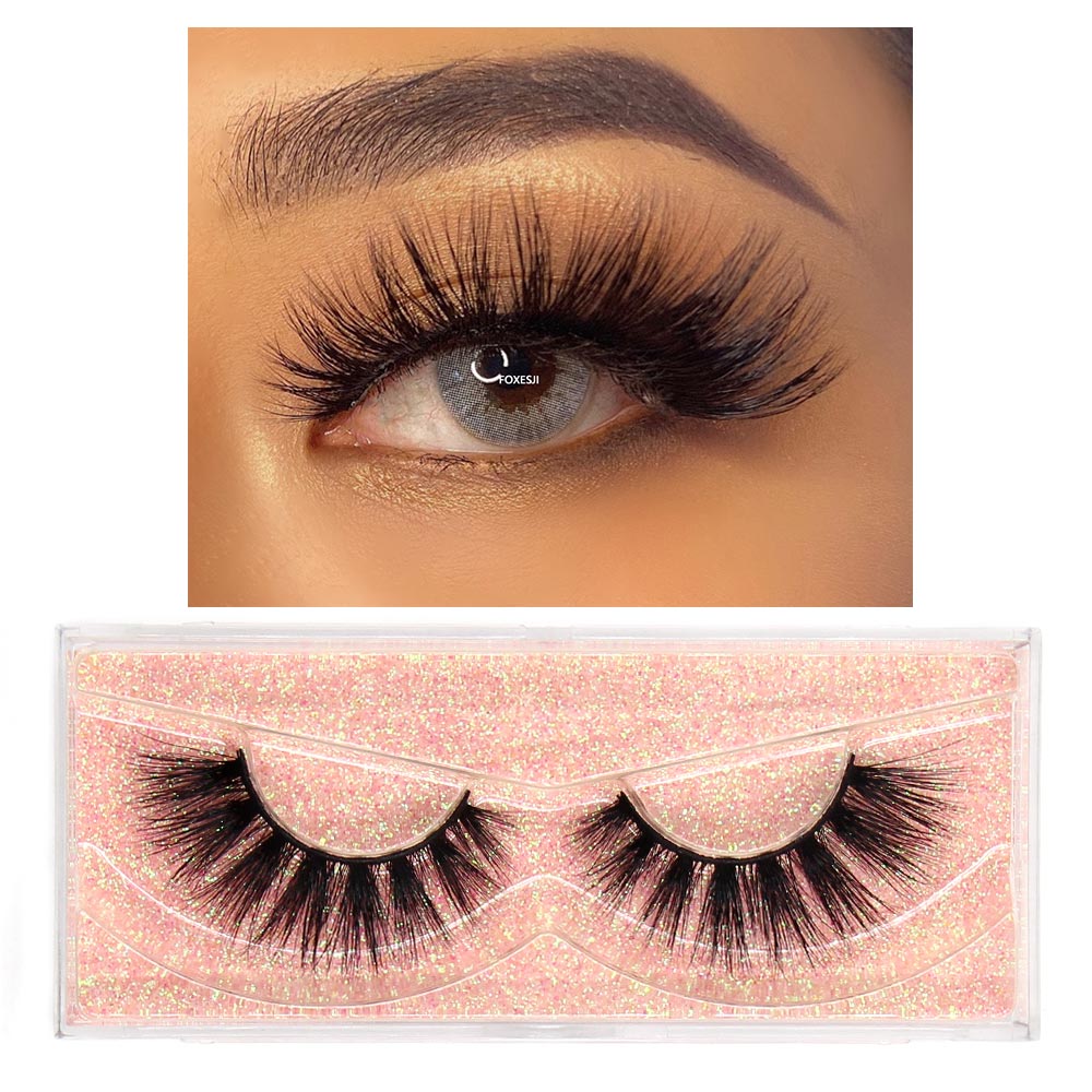 FOXESJI Makeup Eyelashes 3D Mink Lashes Fluffy Soft Wispy Natural Cross Lash Extension Reusable Fake Lashes Mink False Eyelashes