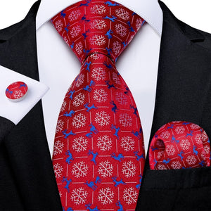 Mens Christmas Tie Set Red Blue 8cm Wide Silk Neck Tie Gift For Men Wedding Accessories